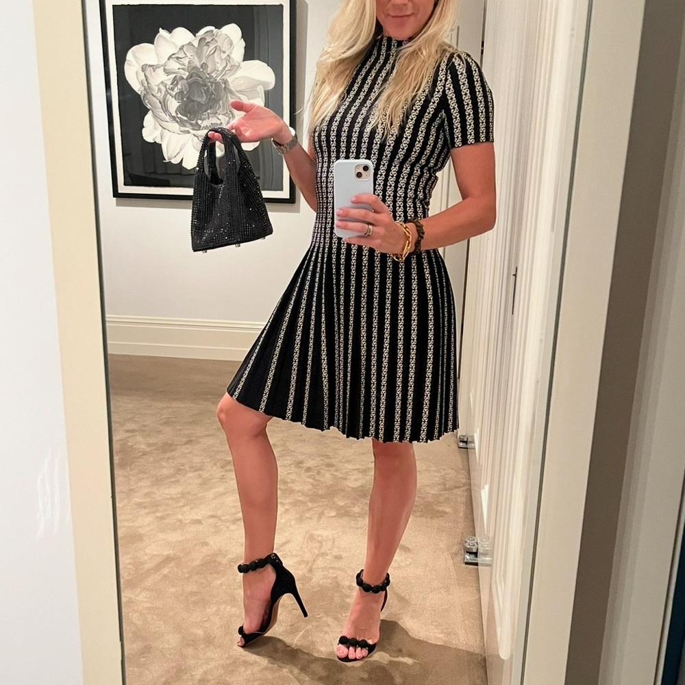 Elegant Black and White Striped Alaia Dress